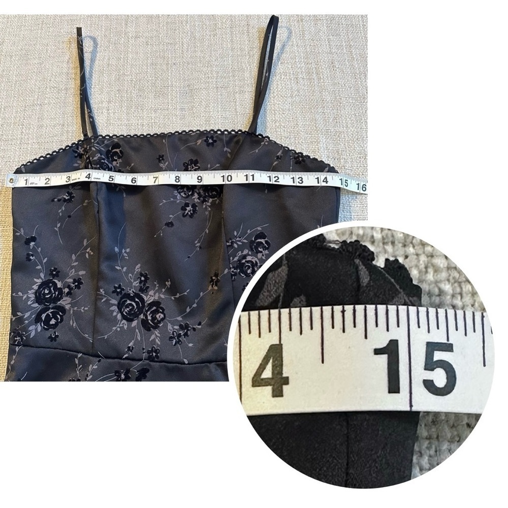 BYER TOO! Vintage Velvet-Floral Spaghetti Strap Tulle Lined Black Dress Junior 5 - Picture 14 of 16